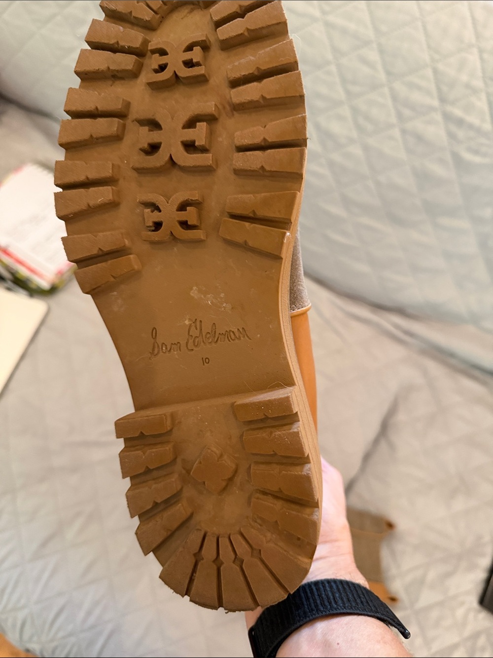 Sam Edelman Taupe Suede Chelsea Booties with Tan Soles - Picture 4 of 4